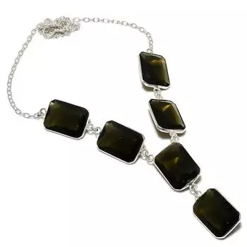 Ожерелье ручной работы из стерлингового серебра 925 пробы с натуральным оливковым топазом 18 дюймов i9W95