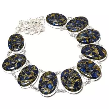 Ожерелье ручной работы из стерлингового серебра 925 пробы с натуральным медным содалитом 18 дюймов U2u74