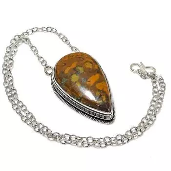 Ожерелье ручной работы из стерлингового серебра 925 пробы из натурального бамбука с яшмой 20 дюймов m5j51