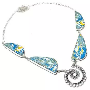 Ожерелье ручной работы из стерлингового серебра 925 пробы с натуральным кальцинированным камнем 18 дюймов r2F79