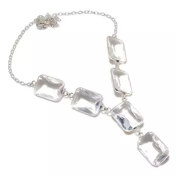 Ожерелье ручной работы из стерлингового серебра 925 пробы с натуральным белым топазом 18 дюймов F3Y16