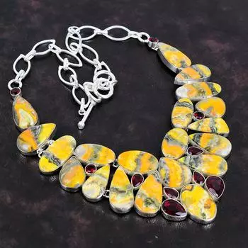 Ожерелье ручной работы из стерлингового серебра 925 пробы с драгоценным камнем яшмой шмеля 18 дюймов AMN-655A