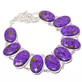 Ожерелье ручной работы из стерлингового серебра 925 пробы с натуральным медным чароитом 18 дюймов c3L45