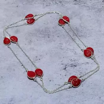 Ожерелье ручной работы из стерлингового серебра 925 пробы с натуральным красным сердоликом 18 дюймов q3a25