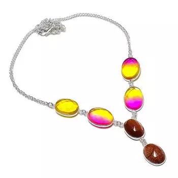 Ожерелье ручной работы из стерлингового серебра 925 пробы с натуральным би-турмалином 18 дюймов D2f00