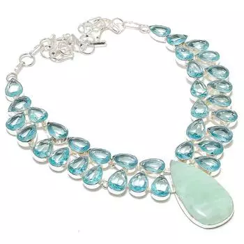 Ожерелье ручной работы из стерлингового серебра 925 пробы с натуральным амазонитом и топазом 18 дюймов l1n20