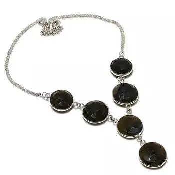 Ожерелье ручной работы из стерлингового серебра 925 пробы с натуральным лабрадоритом 18 дюймов B1I42