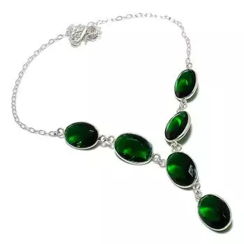 Ожерелье ручной работы из стерлингового серебра 925 пробы с натуральным хромдиопсидом 18 дюймов J0N98