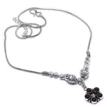 Ожерелье ручной работы из стерлингового серебра 925 пробы с натуральным черным шпинелем 18 дюймов S8y48