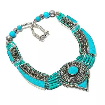 Ожерелье ручной работы из тибетского бирюзового камня 18 дюймов n4y82