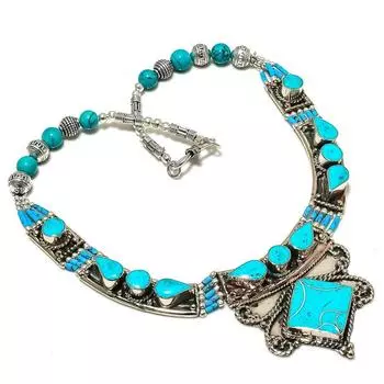 Ожерелье ручной работы из тибетского бирюзового камня 18 дюймов R3s03