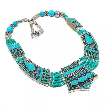 Ожерелье ручной работы из тибетского бирюзового камня 18 дюймов U9q40