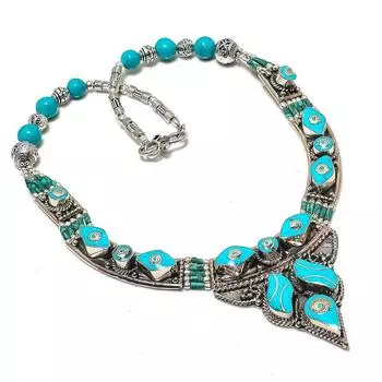 Ожерелье ручной работы из тибетского бирюзового камня 18 дюймов A3H29