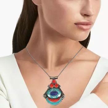 Ожерелье ручной работы из тибетского серебра с драгоценными камнями бирюзового и красного кораллов в Непале