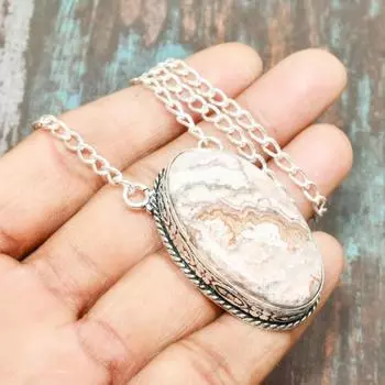 Ожерелье ручной работы из твердого серебра 925 пробы Laguna с агатом и драгоценным камнем 19 Inches белый