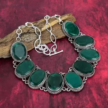 Ожерелье ручной работы из замбийского изумруда с драгоценными камнями, ожерелье из стерлингового серебра 925 пробы, антикварные ювелирные изделия, регулируемое ожерелье-цепочка, подарок на помолвку Adjustable with 18 inches зелёный
