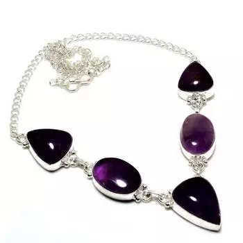 Ожерелье ручной работы с аметистом и серебром 925 пробы, 18 дюймов 18 фиолетовый