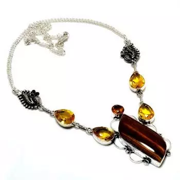 Ожерелье ручной работы с цитрином тигрового глаза, посеребренное 925 пробы, 18 дюймов 18 жёлтый