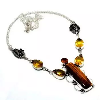 Ожерелье ручной работы с цитрином тигрового глаза, посеребренное 925 пробы, 18 дюймов 18 жёлтый