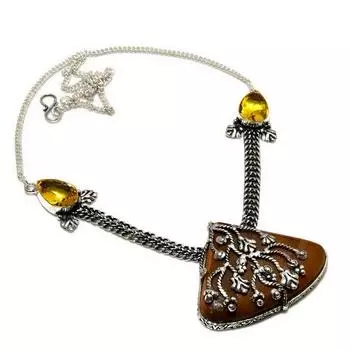 Ожерелье ручной работы с цитрином тигрового глаза, посеребренное 925 пробы, 18 дюймов 18 жёлтый