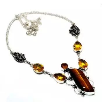 Ожерелье ручной работы с цитрином тигрового глаза, посеребренное 925 пробы, 18 дюймов 18 жёлтый