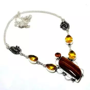 Ожерелье ручной работы с цитрином тигрового глаза, посеребренное 925 пробы, 18 дюймов 18 жёлтый