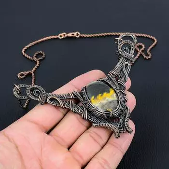 Ожерелье ручной работы с драгоценным камнем из чистой медной проволоки в форме шмеля, Джаспер, ювелирные изделия для подарка 18 Inches жёлтый