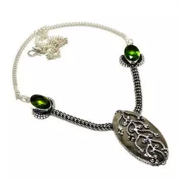 Ожерелье ручной работы с драгоценным камнем пренит перидот 925 пробы, посеребренное, 18 дюймов 18 зелёный