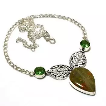 Ожерелье ручной работы с драгоценным камнем Унакит Перидот 925 пробы, посеребренное, 18 дюймов 18 зелёный