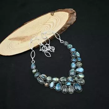 Ожерелье ручной работы с драгоценным камнем лабрадорит, ювелирные изделия из цельного серебра 925 пробы, великолепное регулируемое ожерелье для свадебного подарка Adjustable With 18 Inches синий