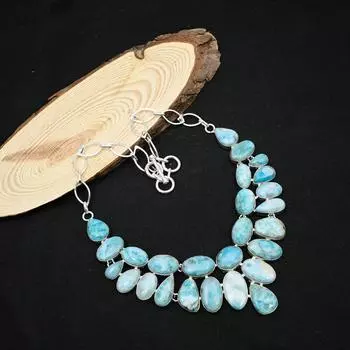 Ожерелье ручной работы с драгоценными камнями Ларимар, ожерелье из цельного серебра 925 пробы, старинные ювелирные изделия, регулируемое цепочное ожерелье, подарок на помолвку