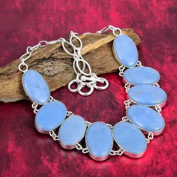 Ожерелье ручной работы с драгоценными камнями Angelite, ожерелье из стерлингового серебра 925 пробы, ювелирные изделия уникального дизайна, регулируемое ожерелье-цепочка Adjustable with 18 inches синий