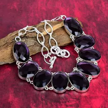 Ожерелье ручной работы с граненым аметистом из драгоценного камня, ожерелье из стерлингового серебра 925 пробы, ювелирные изделия уникального дизайна, регулируемое ожерелье-цепочка Adjustable with 18 inches фиолетовый