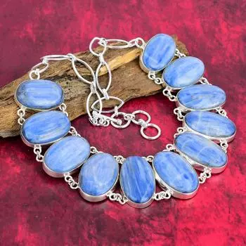 Ожерелье ручной работы с кианитом, ювелирные изделия из стерлингового серебра 925 пробы из натурального драгоценного камня, на День Благодарения Adjustable with 18 inches синий