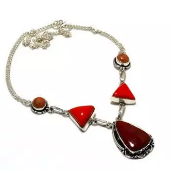 Ожерелье ручной работы с красным кораллом Мукаит, посеребренное 925 пробы, 18 дюймов 18 красный