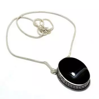 Ожерелье ручной работы с полосатым драгоценным камнем агатом 925, посеребренное, 18 дюймов 18 чёрный