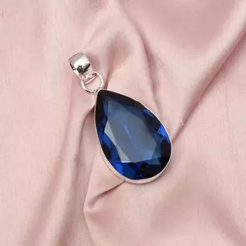 Ожерелье ручной работы с синим сапфиром и драгоценным камнем, подвеска-капля из стерлингового серебра 925 пробы Small серебряный/синий