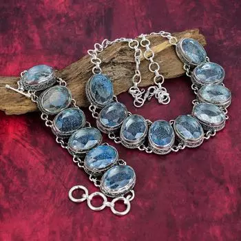 Ожерелье ручной работы с синим триплетным опалом, браслет из стерлингового серебра 925 пробы, уникальный дизайн ожерелья и комплект украшений из браслета для женщин Adjustable With 8 -18 синий