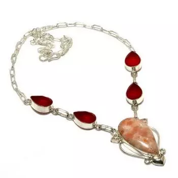 Ожерелье ручной работы с солнечным гранатом и позолоченным серебром 925 пробы, 18 дюймов 18 красный