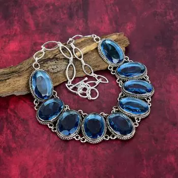 Ожерелье ручной работы с танзанитом из драгоценных камней, ожерелье из стерлингового серебра 925 пробы, антикварные ювелирные изделия, регулируемое ожерелье-цепочка, подарок на помолвку Adjustable with 18 inches синий