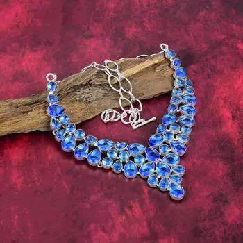 Ожерелье ручной работы с танзанитом из драгоценных камней, ожерелье из стерлингового серебра 925 пробы, антикварные ювелирные изделия, регулируемое ожерелье-цепочка, подарок на помолвку Adjustable With 18 Inches синий