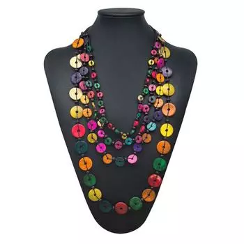 Ожерелье ручной работы в богемном стиле из кокосовой скорлупы и дерева, женское этническое длинное многослойное разноцветное ожерелье