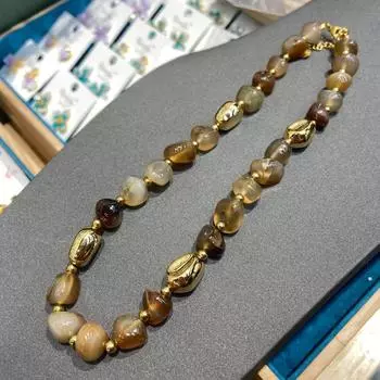 Ожерелье ручной работы в стиле ретро Майяра с кристаллами для волос из коричневого натурального камня, женское, не выцветающее, с агатом