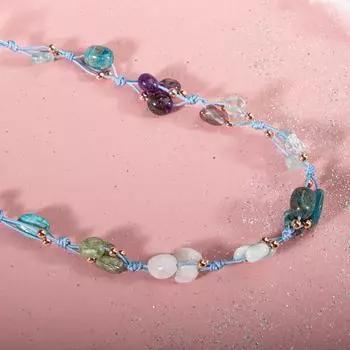 Ожерелье рыбы Аквамарин, аметист, лунный камень, кианит, синий апатит, фиолетовый флюорит, зеленый ларимар