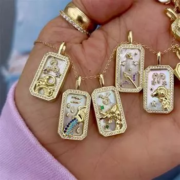 12 Созвездие Ожерелье Ключичная Цепочка Ретро Стиль Квадратная Карта Ювелирные Изделия Аксессуары 40cm