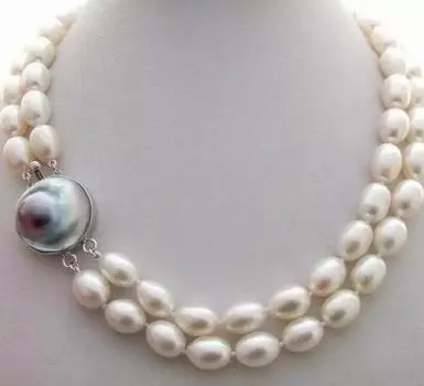 Ожерелье с 2-рядным жемчугом из белого риса, 18 дюймов, с застежкой Mabe