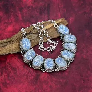 Ожерелье с эфиопским опалом, ожерелье с драгоценными камнями, регулируемое ожерелье из стерлингового серебра 925 пробы, старинные украшения ручной работы, подарок для матери Adjustable With 18 Inches синий