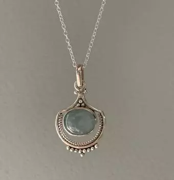 Ожерелье с аквамарином, Нежное колье, Ожерелье в стиле бохо, Ожерелье с аквамарином, Мартовский камень, Ожерелье из стерлингового серебра, Подарок на День матери Free Size зелёный