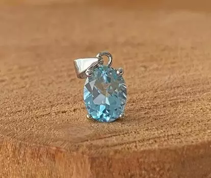 Ожерелье с аквамарином, мартовский камень, ожерелье из стерлингового серебра, синий кулон для мужчин и женщин M синий