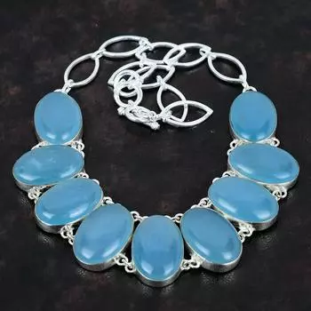 Ожерелье с аквамарином Ожерелье из натурального драгоценного камня Ожерелье из стерлингового серебра 925 пробы Регулируемая цепочка Ожерелье Стильные ювелирные изделия ручной работы Подарки для нее Adjustable